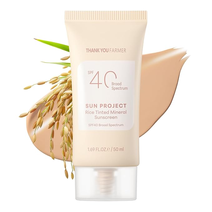 THANKYOU FARMER THANKYOU FARMER Sun Project Rice Tinted Mineral Sunscreen SPF40 Broad Spectrum - Korean Face Sunscreen with Zinc Oxide - Tinted SPF with No White Cast, Dermatologist-Tested - 1.69 fl oz Makeup/Base