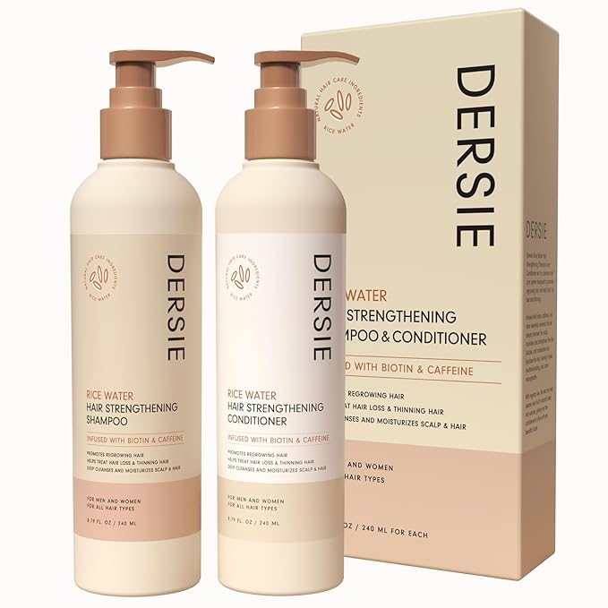 Dersie Rice Water Hair Growth Shampoo & Conditioner: Biotin & Caffeine Infused for Thinning Hair - Women & Men skincare