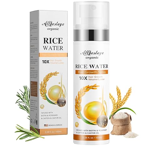 Ingzy Rice Water Hair Growth Serum - Infused with Rosemary, Biotin, Caffeine, Non-Greasy Formula for Hair Loss, Damaged & Dry Hair, Thicker, Longer, Fuller Hair (3.38 OZ(Upgrade)) Serum