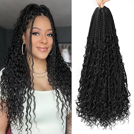 TIHQIEX Goddess Box Braids Crochet Hair 24 Inch 8 Packs Boho Box Braids Pre Looped Crochet Hair For Black Women, With Curly Ends, Nice looking, Very Soft and Light Weight (24 Inch, 1B) skincare