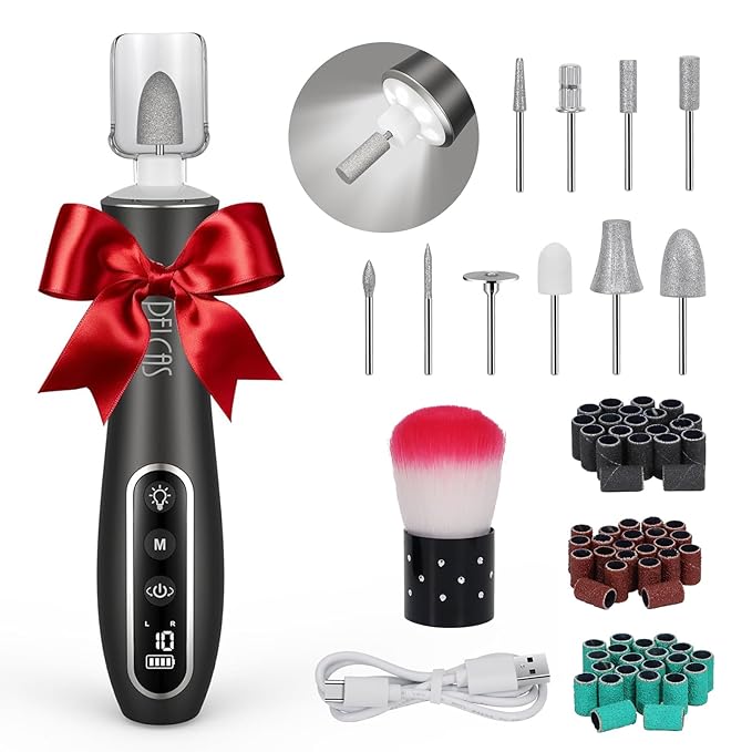 PELCAS PELCAS Electric Nail Drills, Professional Cordless Nail File Kit with Light, 10 Speeds Manicure & Pedicure Kit for Human, Pet, Thick Toenails, Natural & Acrylic Nails Grey skincare