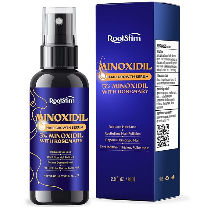 RootStim 5% Minoxidil Hair Growth for Men and Women: Extra Strength Minoxidil Kit Hair Loss Treatment Serum with Rosemary for Faster Stronger Thicker Hair Growth 2 Fl Oz Serum