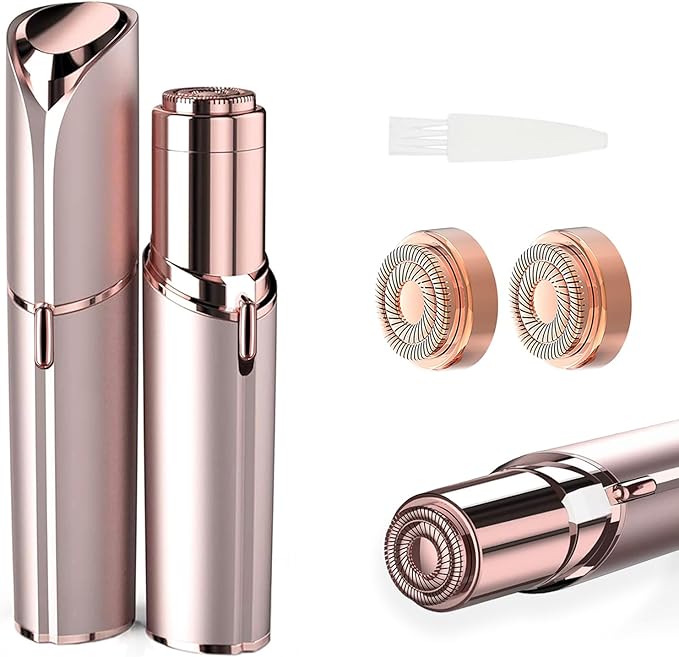 tuokiy tuokiy Women Facial Hair Removal Device Battery Operated with 2 Replacement Heads,Ladies Face Shaver for Peach Fuzz Upper Lip,Chin, Facial Hair Removal for Women, Rose Gold skincare