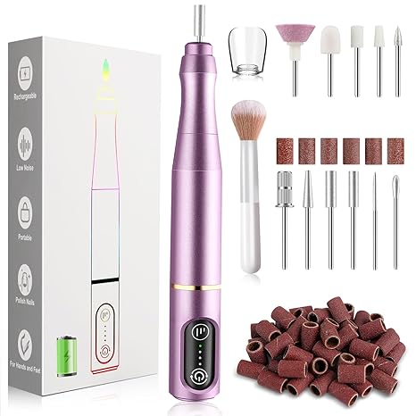TUOBEO Cordless Nail Drill Electric Nail File Kit, Rechargeable Efile Set, Portable Acrylic Gel Nail Polish Remover Machine, Pedicure Manicure Tool, 11 Bits, 56 Sanding Bands, Salon Home, Purple skincare