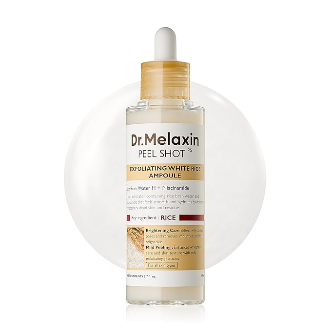 Dr.Melaxin Dr.Melaxin Peel Shot Glow White Rice Peeling Ampoule 80ml, Dead Skin Gentle Exfoliating Ampoule with Rice Water Extract, AHA BHA, Niacinamide, Daily Skin Texture Care, All Skin Types, Korean Skincare Exfoliator