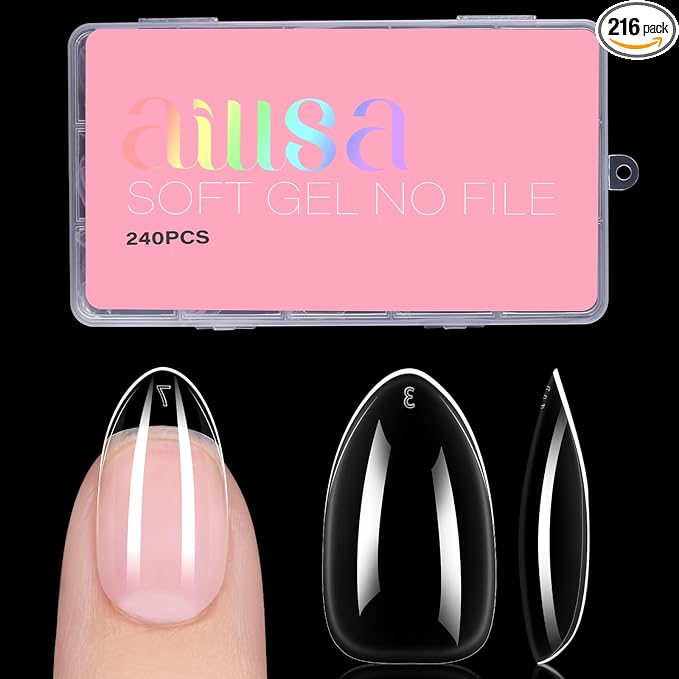 AILLSA AILLSA Short Almond Nail Tips, 15 Sizes 240PCS Preshaped Soft Clear Gel Nails Tips Full Cover False Nails Tip Short Almond Shaped Tips skincare