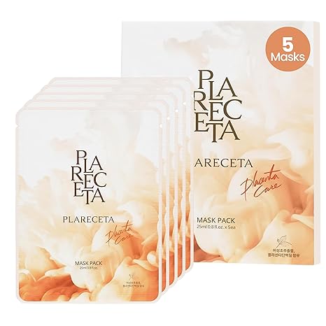 PLARECETA PLARECETA Placenta Facial Sheet Mask, Hydrating & Soothing with Hydrolyzed Collagen for Elasticity Improvement, Rejuvenates & Restores Skin Sheet Mask