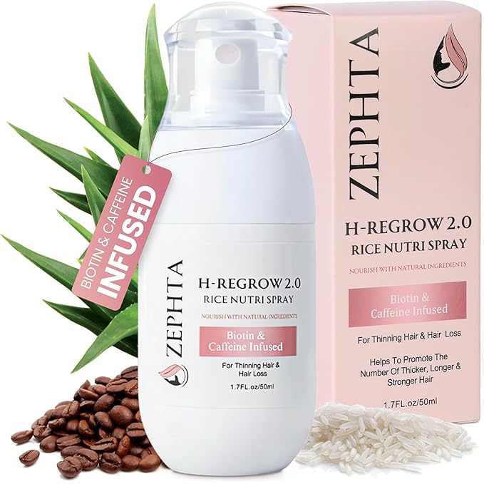 ZEPHTA H-Regrow Hair Growth Spray – With Rice Water, Biotin, Aloe Vera, Caffeine, and Ginger – Hair Growth Product for Men and Women – For Thinning Scalp skincare