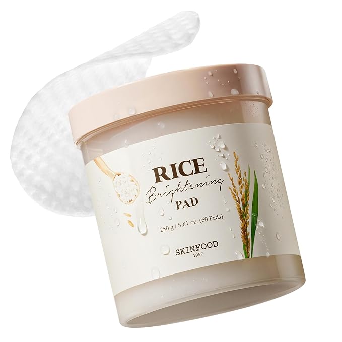 SKINFOOD 1957 SKINFOOD Rice Brightening Toner Pad, Korean Skincare Face Toner Pads with 48 Hours Fermented Rice Water for Glow Glass Skin, Hydrating, 100% Cotton Pad, Vegan, 8.81 oz(60 Pads) Korean face wash