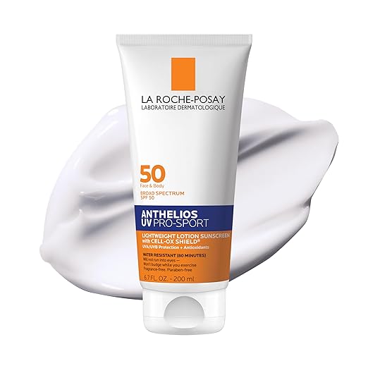 La Roche-Posay Anthelios UV Pro-Sport SPF 50 Sunscreen for Face & Body, Water & Sweat Resistant with Non-Drip Formula, Invisible Broad Spectrum Sunscreen Lotion, Lightweight & Breathable Sunscreen