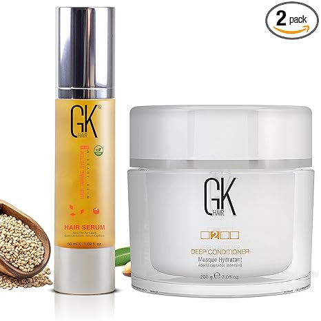 GK HAIR GK HAIR Global Keratin Organic Argan Oil Hair Serum For Frizz Control Dry Damage Hair Repair 50ml | Deep Conditioner Masque 200g/7.5oz Serum