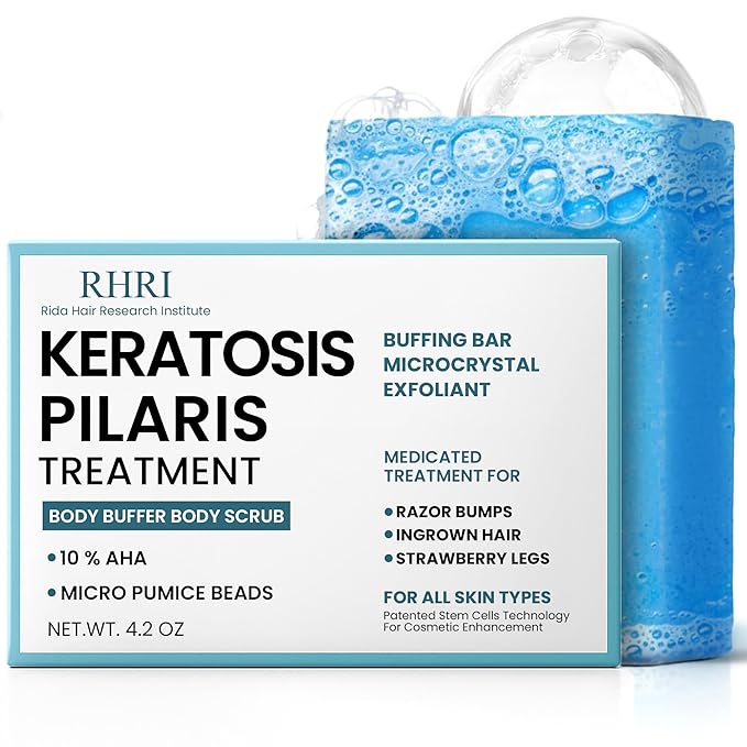 Rida Hair Research Institute Body Soap for Keratosis Pilaris | Exfoliating Soap Scrub with 10% AHA & Micro Pumice Beads | Buffingbar for Smooth Skin, Strawberry Legs, Ingrown Hair & Razor Bumps | Bar Soap for Men and Women 4.2 oz Exfoliator