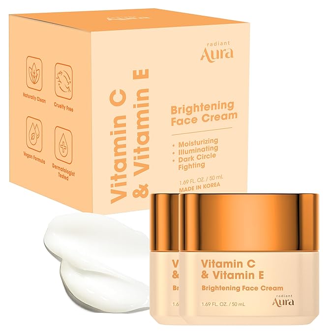 Radiant Aura Vitamin C & Vitamin E Face Moisturizer – Dermatologist Tested, Anti Aging Korean Skin Care – Hydrating Cream For Smoother Youthful Looking Skin – Vegan, Clean Beauty – 1.69 Fl Oz Moisturiser