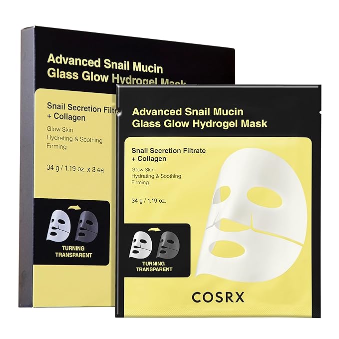 COSRX COSRX Advanced Snail Mucin Glass Glow Hydrogel Face Masks Skincare 3 EA, Collagen Face Mask, Travel Essentials, Overnight Face Mask, Korean Skin Care Korean face wash