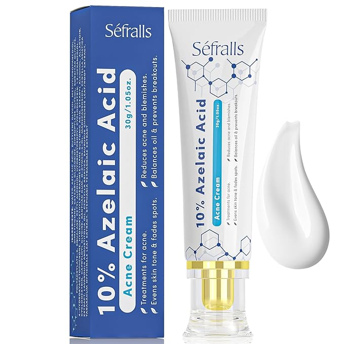 Sefralls 10% Azelaic Acid Acne Cream, Premium Azelaic Acid Facial Cream - Redness Relief For Face, Redness Reducing Skin Care, Prevents Acne Breakouts, Ease Pimple Clarify Skin Soothe Irritation,1 Oz Moisturiser