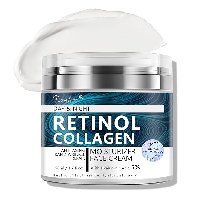 Danliss Collagen Retinol Cream for Face Unscented with Hyaluronic Acid Day & Night Moisturizer Face Cream Skin Tightening Cream for Face & Neck Cream Lifting & Recovery Rapid Wrinkles Repair 1.7 Oz Moisturiser