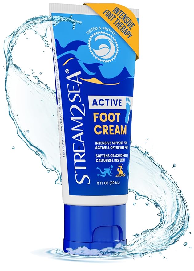 STREAM 2 SEA STREAM 2 SEA Active Foot Cream, Intensive Support for Active & Often Wet Feet - Softens Cracked Heels, Calluses & Dry Skin, Enriched with Neem and Tea Tree, Fast-absorbing and Non-greasy - 3 Fl oz Moisturiser