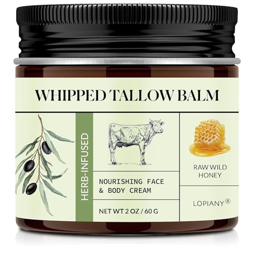 LOPIANY LOPIANY Beef Tallow for Skin, Beef Tallow and Honey Balm, All-Natural Face Body Moisturizer Nourishes and Hydrates the Skin, Grass Fed Whipped Balm Infused with Raw Wild Honey 2oz Moisturiser