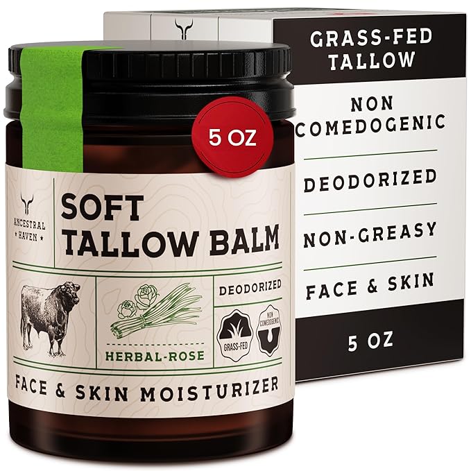 Ancestral Haven Beef Tallow for Skin - Tallow And Herbal Balm For Face - Gift Ready Box - Tallow Face Moisturizer - Tallow Balm - Grass Fed Tallow Face Cream Lotion (5.0 Oz, Herbal-Rose) Moisturiser
