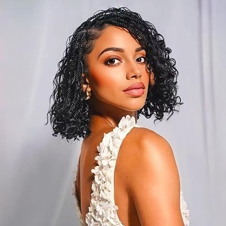 ARLFLF 9 Packs Boho Box Braids Crochet Hair 8 Inch Goddess Box Braids Crochet Hair With Curly Ends Pre Looped Synthetic Bohemian Braid Hair Extensions For Women (8 Inch, 1B) skincare