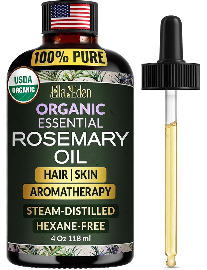 Ella & Eden Ella & Eden Organic Rosemary Essential Oil - BIG 4 Fl Oz bottle, 100% Pure, Steam-Distilled, Hexane-Free - for Hair Growth, Skin, Aromatherapy - Glass Bottle skincare