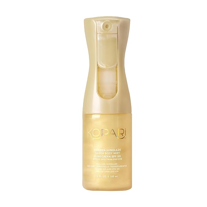 Kopari Kopari Golden Sunglaze Sheer Body Mist Sunscreen SPF 50, Infused with Shimmering Body Oil, Hydrating Mist, Hydrates, Brightens, Gives Skin a Glowy Finish, Lightweight, Fast-Absorbing. Sunscreen