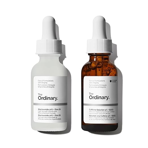 The Ordinary Dull Skin Duo- Skin Care Bundle Set for Face & Eye-Niacinamide 10% + Zinc 1% 1 Fl Oz, Caffeine Solution 5% + EGCG 1 Fl Oz skincare