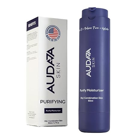 AUDAJA Purify Oil-Control Face Moisturizer with Green Tea & Shea Butter | Daily Hydrating Cream for Oily, Acne-Prone & Combination Skin | Non-Greasy Lotion to Balance & Refresh - Dermatologist Tested Moisturiser