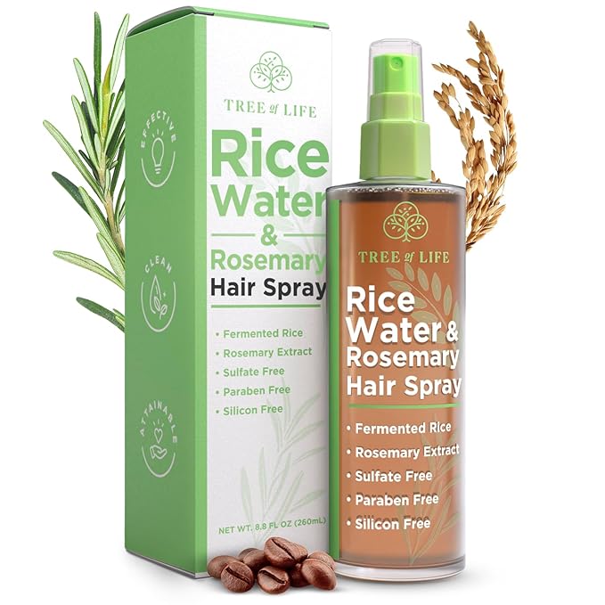 Tree of Life Tree of Life Beauty Rice Water Hair Spray Rosemary Water Spray for Hair Growth (8.8 fl oz) - Hair Thickening Fermented Rice, Caffeine, Rosemary Extract, Biotin, Keratin and Castor Oil Scalp Care skincare