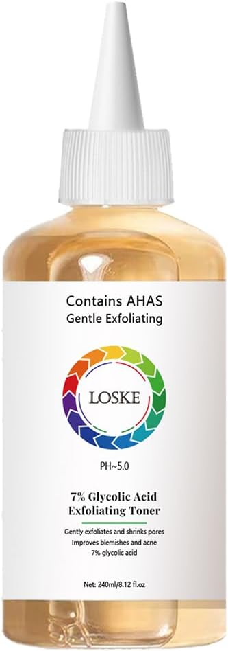 Loske 7% Glycolic Acid Face Exfoliating Toner for Clear Skin, Pore Minimizer, Radiant Complexion Enhancer, Daily Use Gentle Formula Suitable for All Skin Types Exfoliator