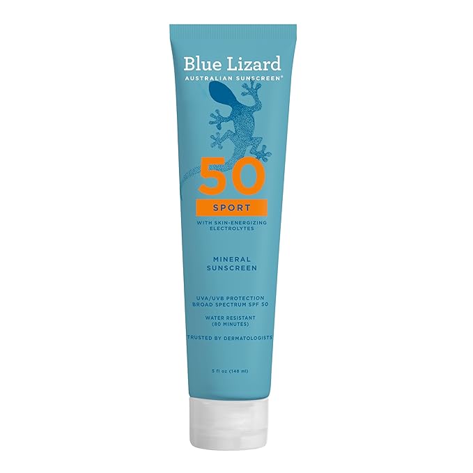 BLUE LIZARD Blue Lizard Sport Mineral SPF 50 Lotion, Ideal for Athletes, 100% Mineral Sunscreen Actives, Fragrance-Free, Paraben-Free, Vegan, 5 fl oz Sunscreen