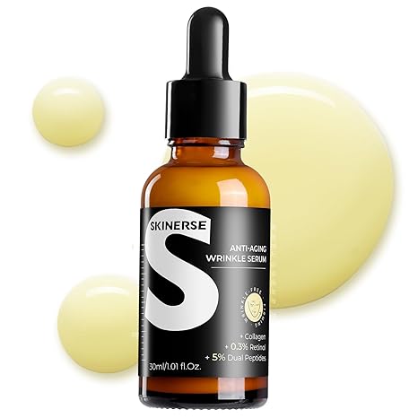 SKINERSE Retinol Serum for Face, Anti Aging Serum, Retinoid Collagen with Vitamin E Resurfacing Facial Rapid Fine Lines Repair, Brightening Pore Minimizer for Face Daily Skin Care Treatment 1oz Serum