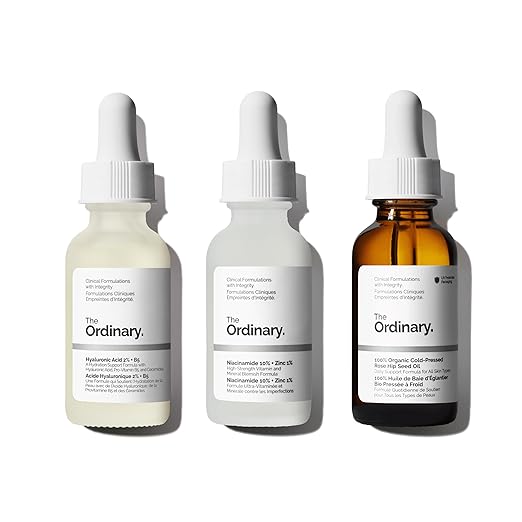 The Ordinary Brighten & Balance Collection For Smooth, Supple Skin - Skin Care Bundle Set - Hyaluronic Acid 2% + B5, Niacinamide 10% + Zinc 1%, 100% Organic Cold-Pressed Rose Hip Seed Oil skincare