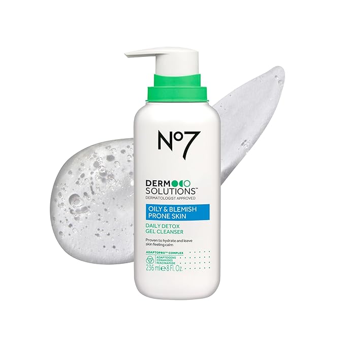 No7 No7 Derm Solutions Daily Detox Foaming Face Wash - Gel Facial Cleanser Formulated with Ceramides, Niacinamide & Adaptogens To Help Maintain Moisture Barrier - For Oily & Blemish-Prone Skin (8 Fl Oz) Water Cleanser
