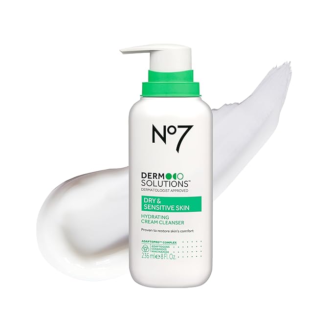 No7 No7 Derm Solutions Hydrating Facial Cleanser - Gentle Cream Face Wash Formulated with Ceramides, Niacinamide & Adaptogens to Help Maintain Skin