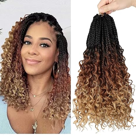 Lickran Goddess Box Braids Crochet Hair -14 Inch 8 Packs Pre Looped Bohomian Box Braid Crochet Hair for Black Women, Boho Crochet Braids with Curly Ends,Crochet Box Braids Synthetic Hair Extensions 1b/30/27 skincare