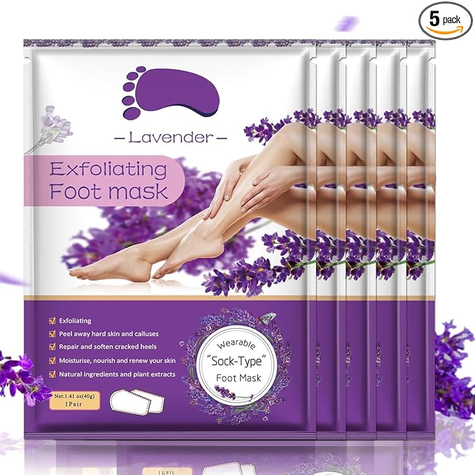 Liefiet Foot Peeling Mask 5 Pack, Foot Peel Mask Remove Dead Skin, Rough Callus and Cracked Heels, Dry Skin Moisturizer for Soft and Smooth Baby Touch Feet (Lavender) Korean face wash