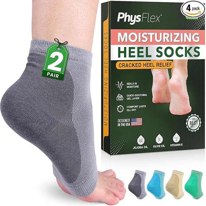 PhysFlex Moisturizing Socks for Dry Cracked Heel Treatment, 4-Pack Gel Heel Socks, Foot Care Spa & Pedicure Socks – Gifts for Women - Silicone Socks for Cracked Feet Repair & Overnight Hydration Korean face wash