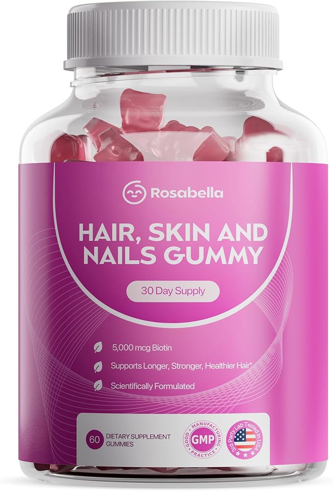 Rosabella Rosabella Hair Growth Gummies for Women & Men – Vegan Hair Gummies with 5000mcg Biotin – Hair Vitamins for Strong, Healthy-Looking Hair – Gummy Biotin Supplement – 60 Count skincare