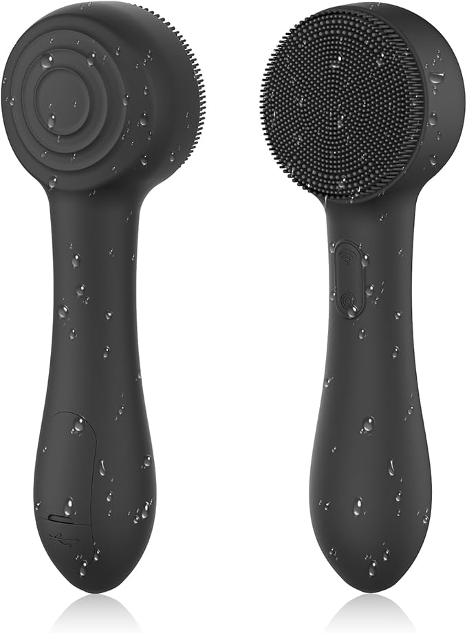 OUTIFUO Facial Cleansing Brush Silicone Face Scrubber Waterproof Rechargeable Exfoliator Massage Device for Men & Women, Deep Pore Cleansing, Exfoliating, Removing Blackhead Electric Face Scrub Brush (Black) Exfoliator