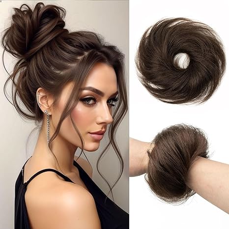 SPIKFN Messy Bun Hair Piece Human Hair 100% Real Human Hair Natural Curly Chignon Ponytail Fluffy Donut Updo Hair Pieces Messy Hair Bun Scrunchies for Women (#2 Dark Brown) skincare