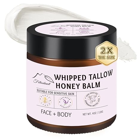 Fstudant Beef Tallow for Skin, Tallow And Honey Balm, 100% Natural Beef Tallow for Face, Organic Grass-Fed Beef Tallow and Honey Balm, Whipped Beef Tallow Face Moisturizer Body Cream, Lavender 4oz Moisturiser