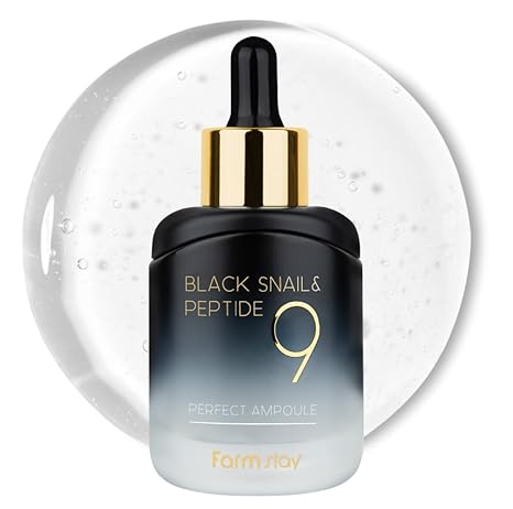 FARMSTAY Farmstay Black Snail & Peptide9 Perfect Ampoule, Korean Snail Mucin Serum for Elastic & Glow Skin, Boosting Radiance & Repairing Skin Barrier Serum, for Women & Men, Korean Skin Care, 1.18 Fl. Oz. Serum