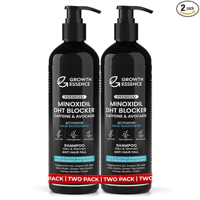 Growth Essence Twopack Thickening Hair Regrowth Shampoo for Thinning Hair - Enriched with Minoxidil, Biotin, Caffeine, Castor Oil & Onion - Supports Hair Growth and Strength for Men & Women - DHT Blocker Formula skincare