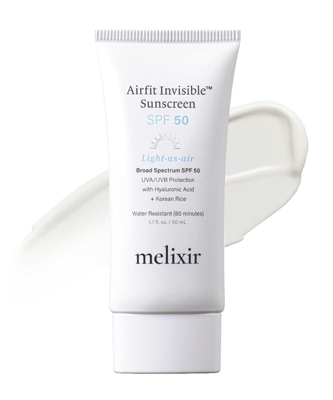 Melixir Melixir Airfit Invisible™ Sunscreen SPF 50, Broad Spectrum Korean Rice Sunscreen for Face, Hyaluronic Acid, Moisturizing Daily Protection for Sensitive Skin, No White Cast, Waterproof (1.7fl.oz./50ml) | Korean Rice, Hyaluronic Acid, Broad Spectrum, Sunscreen for Face, Moisturizing, Daily Pro