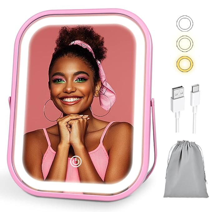 YEKKOPT YEKKOPT Lighted Vanity Mirror, Rechargeable Travel Makeup Mirror with Lights, 8