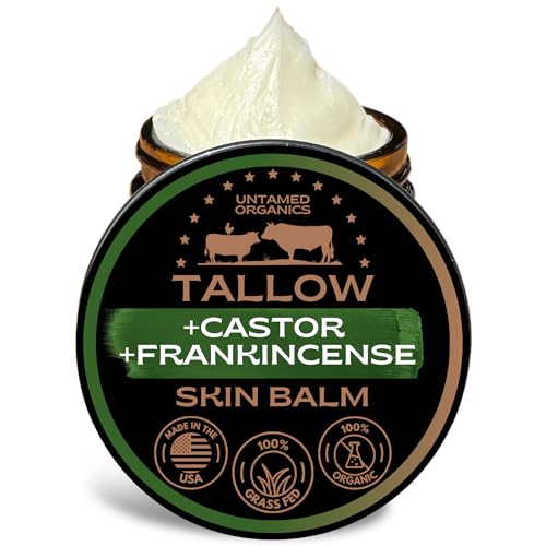 Untamed Organics Untamed Organics Handmade Tallow, Castor Oil, and Frankincense Oil Skin Balm - 100% Grass-Fed Tallow for Skin Care - Face & Body Moisturizer for Sensitive Skin, Eczema All-Purpose Balm - 2 FL. oz. Moisturiser