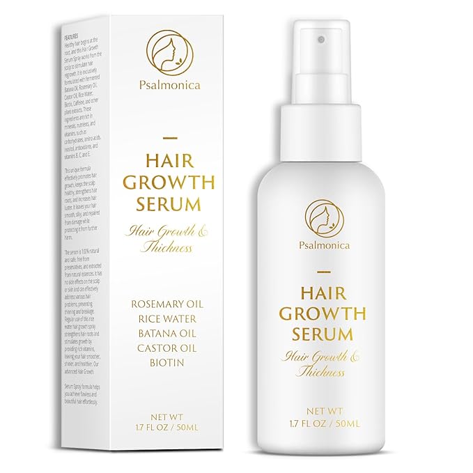Psalmonica Hair Growth Serum: Rosemary Batana Castor Oil Rice Water Biotin Hair Oils for Hair Growth - Hair Growth Thickening Product - Hair Loss Treatments for Women Men(50 ML) Serum