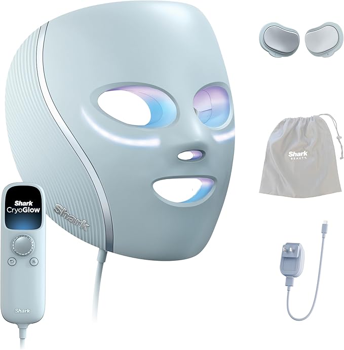 Shark Shark CryoGlow LED Face Mask with Under-Eye Cooling, Anti-Ageing & Blemish Repair, Red & Blue LED, Infrared Light Therapy, USB-C, Remote Control, Storage Bag, Blue Frost, FW312 skincare