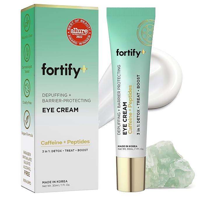 Fortify Skincare Under Eye Cream With Caffeine & Peptides – 3-In-1: Detox, Treat, Boost – Reduces Puffiness, Dark Circles & Wrinkles – Dermatologist Tested, Korean Skin Care – 95% Natural – 1 FL OZ Eye Cream